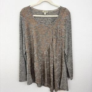 One World Womens Tunic Blouse Top Size 2X Shimmer Metallic Stretch Gray